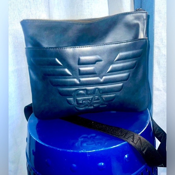 Flat Armani Crossbody Bag in Blue Leather
